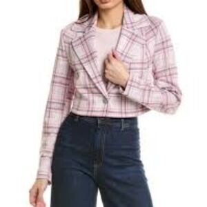 Cabi Cropped Plaid Blazer Womens Size Medium Pink Gray Professional Preppy Chic